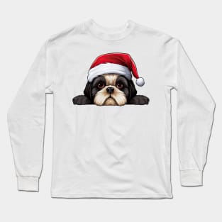 Christmas Peeking Shih Tzu Dog Long Sleeve T-Shirt